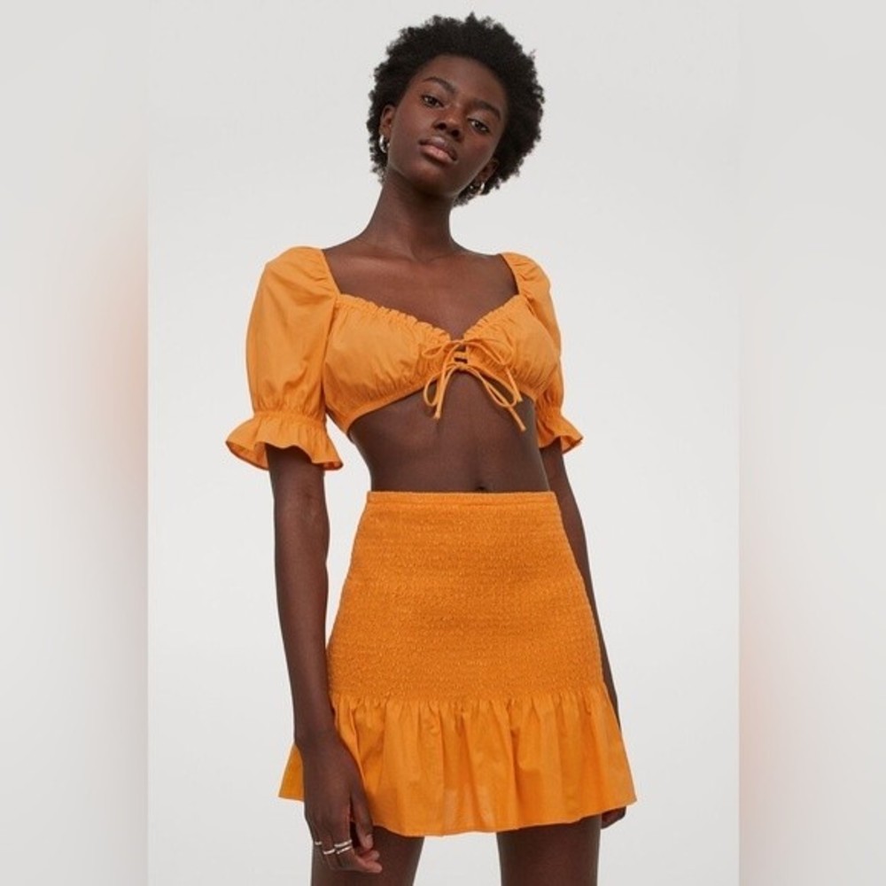 Sexy Crop Top Puffed Sleeve Women’s Medium Orange Summer Cropped Beach Festival
